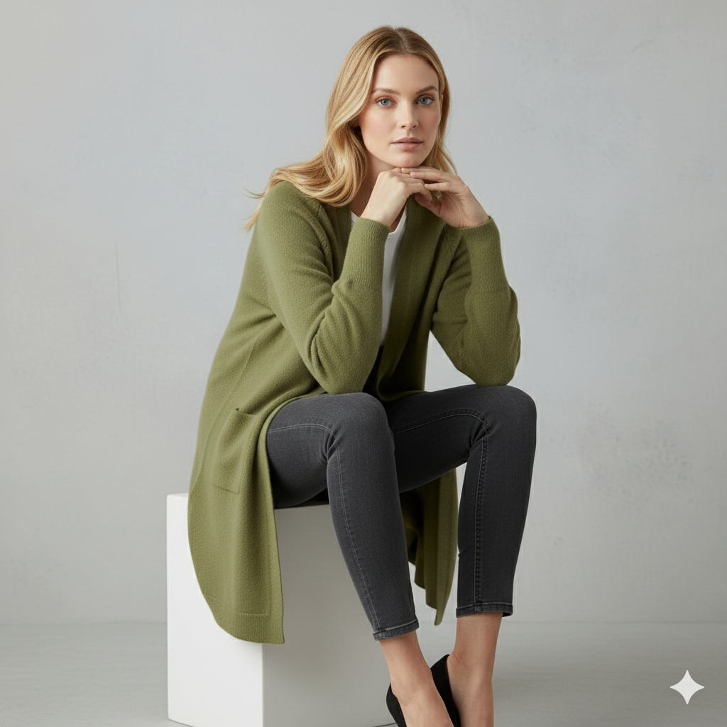 Langer Damen Strickjacke mit Taschen | Herbst & Winter | Elegant