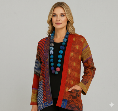 Weit geschnittener Damenmantel mit Ethno Muster | Boho Stil