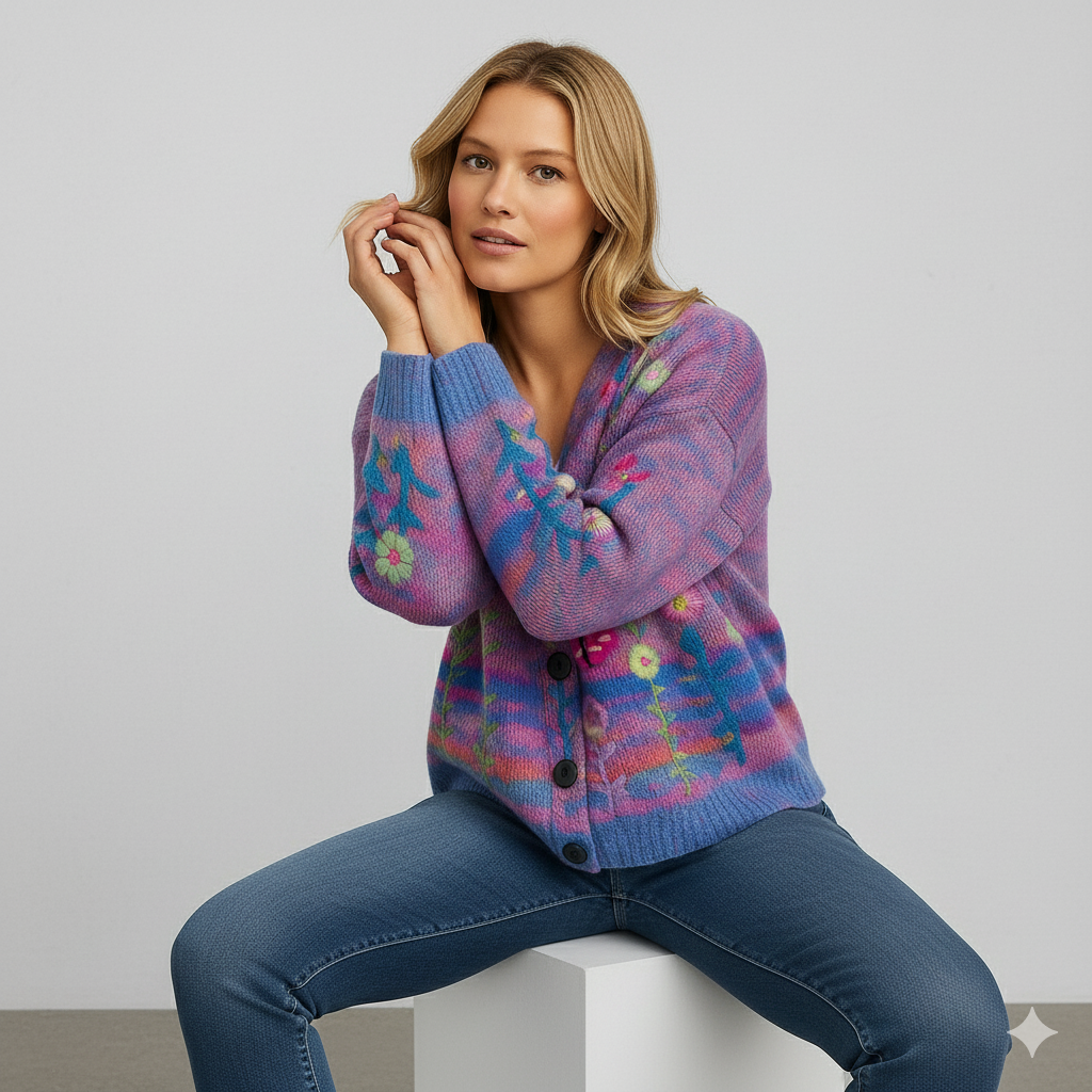 Damen Cardigan mit buntem Strickjacke | Herbst Winter