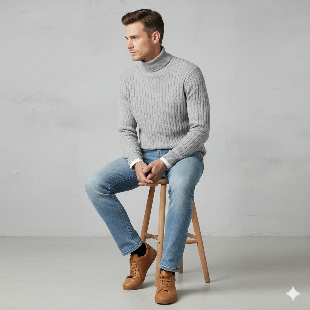 Feiner Herren Strickpullover mit Rollkragen