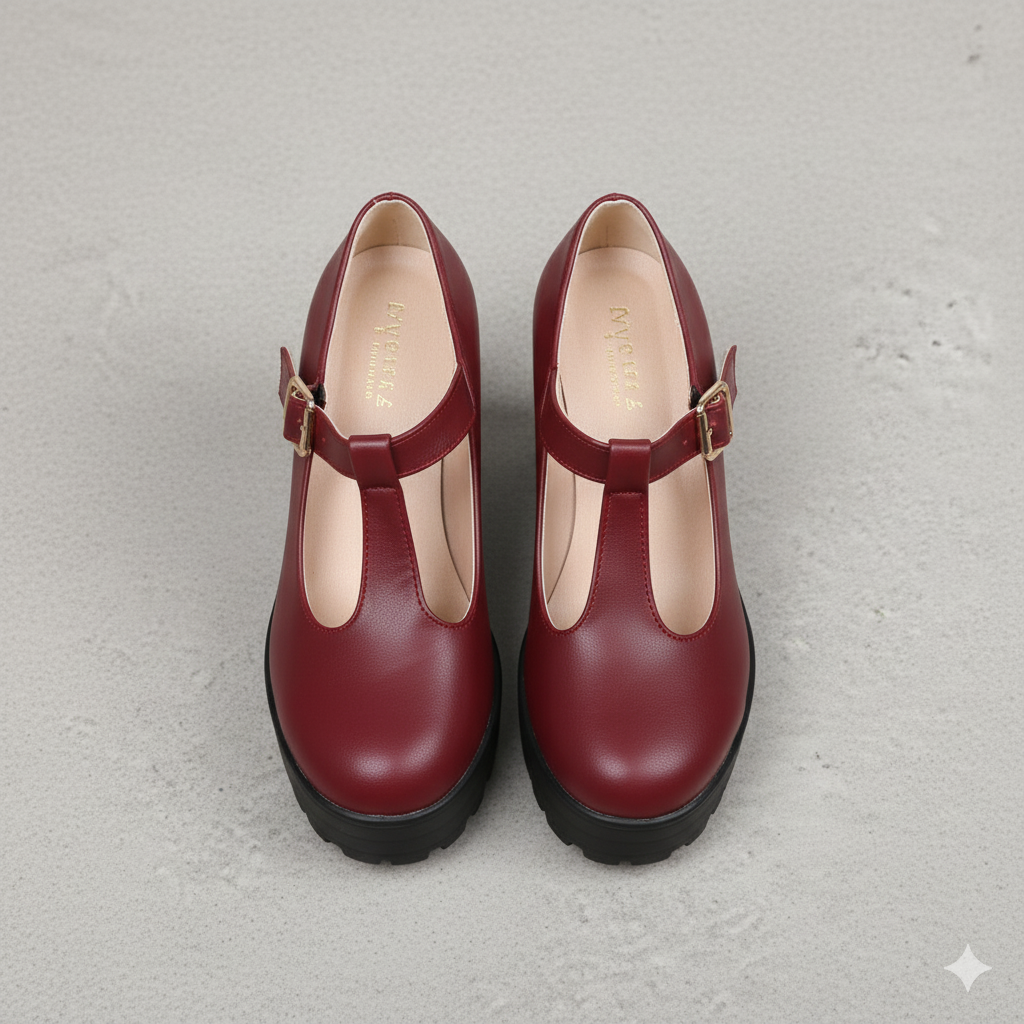 Damen T-Steg Pumps | Retro Stil mit Blockabsatz & Schnalle