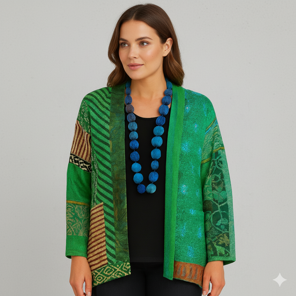 Weit geschnittener Damenmantel mit Ethno Muster | Boho Stil