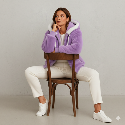 Kuschelige Damen Plüschjacke mit Kapuze und Reißverschluss | Winter