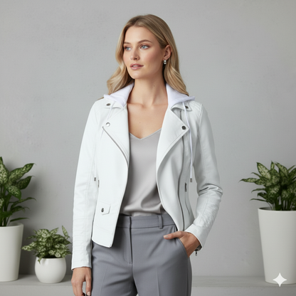 Damen Lederjacke mit Kapuze | Modern & Abnehmbar | Übergang