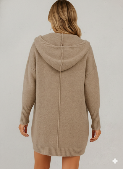 Langer Damen Strickjacke mit Kapuze | Herbst Winter