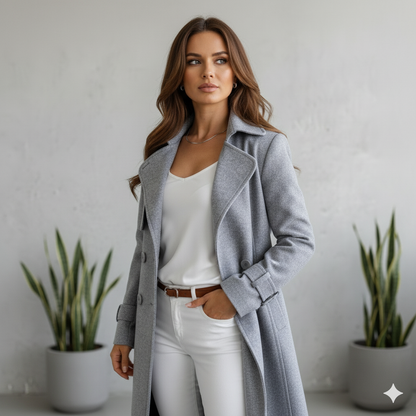 Damen Wollmantel mit Reverskragen | Elegant & Mittellang | Herbst/Winter