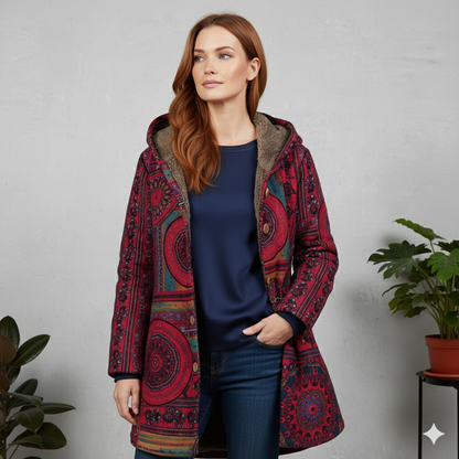 Damen Winterjacke mit Ethno Muster | Warm & Bequem | Kapuze