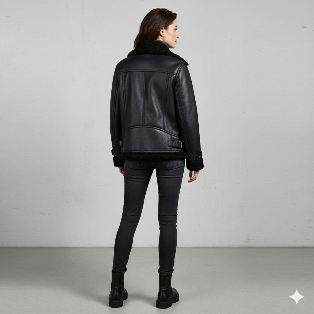 Damen Jacke mit Kunstfellkragen | Biker Style & Warm | Winter