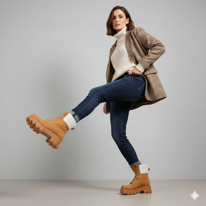 Damen Winter Schnürstiefel mit Fellfutter | Vegan & Rutschfest