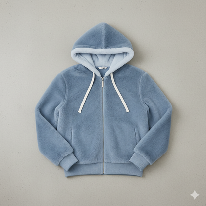 Kuschelige Damen Plüschjacke mit Kapuze und Reißverschluss | Winter