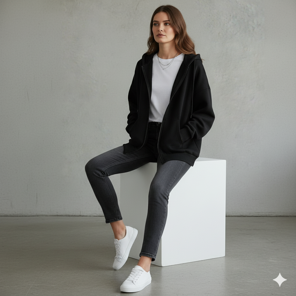 Kurz geschnittener Damen Hoodie mit Reißverschluss