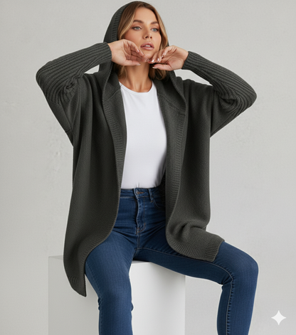 Langer Damen Strickjacke mit Kapuze | Herbst Winter