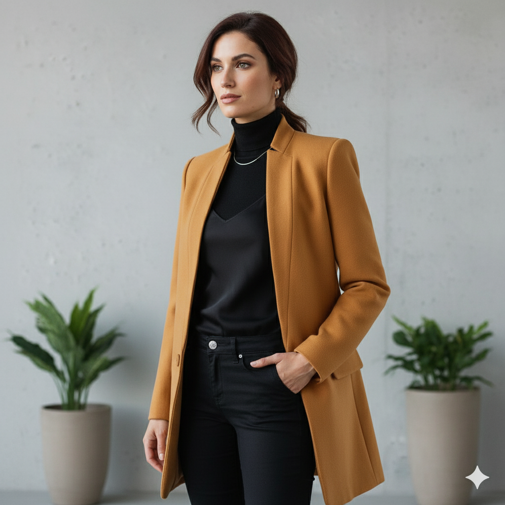 Damen Wollmantel mit Stehkragen | Schmaler Schnitt & Elegant | Herbst/Winter