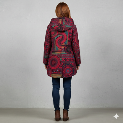 Damen Winterjacke mit Ethno Muster | Warm & Bequem | Kapuze