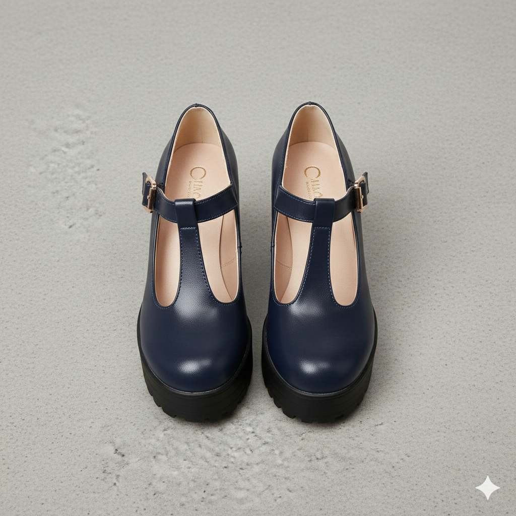 Damen T-Steg Pumps | Retro Stil mit Blockabsatz & Schnalle