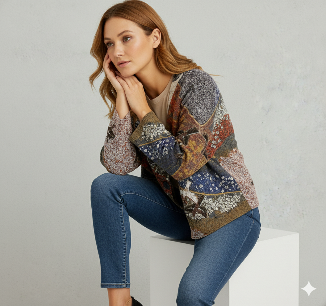 Damen Strickjacke mit abstraktem Print | Herbst/Winter | Stylisch