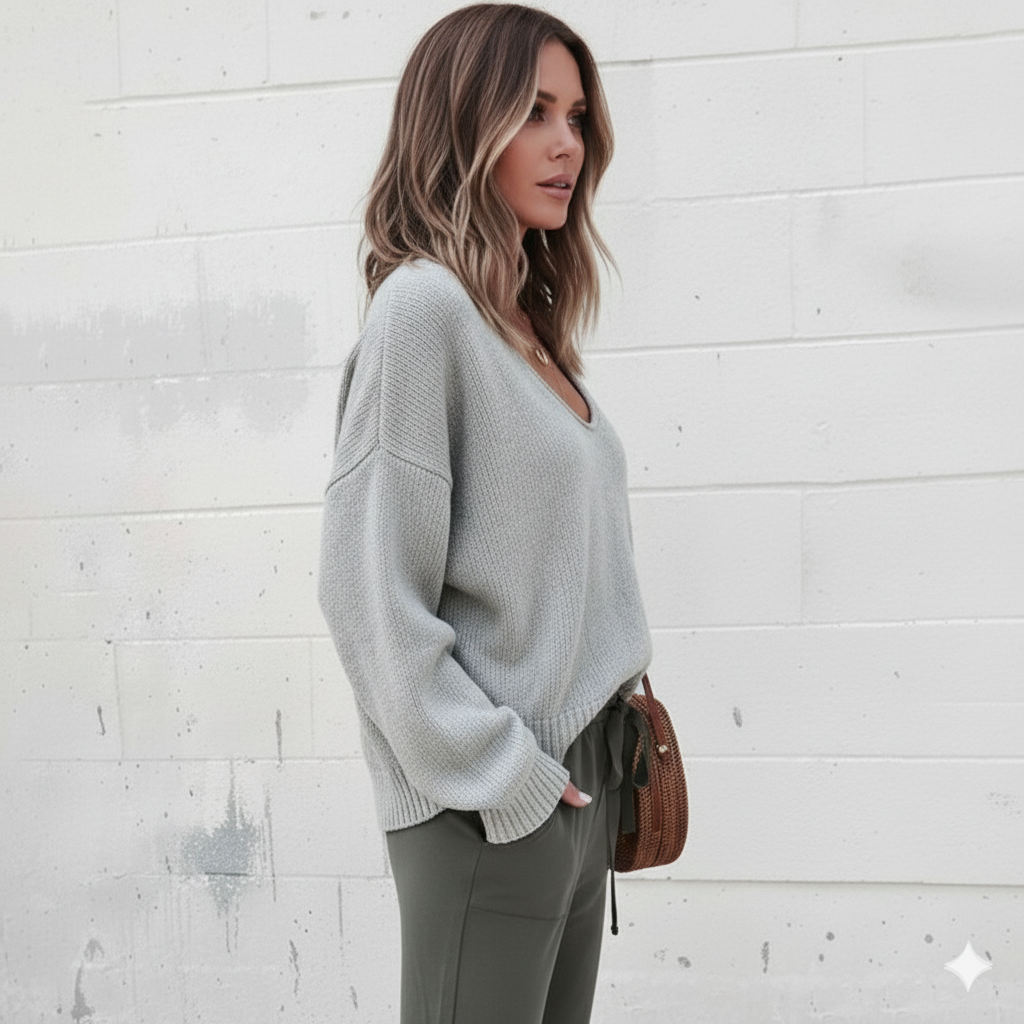 Damen Strickpullover mit V Ausschnitt | Locker & Freizeit