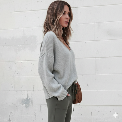 Damen Strickpullover mit V Ausschnitt | Locker & Freizeit
