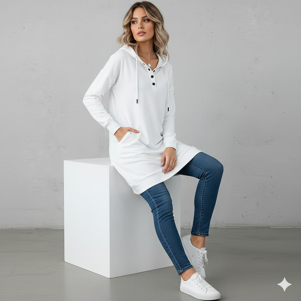 Lässiges Damen Hoodie mit Knopfleist