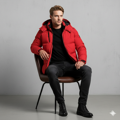 Warme Herren Daunenjacke mit Kapuze | Winter | Slim Fit