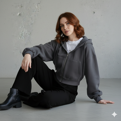 Kurz geschnittener Damen Hoodie mit Reißverschluss