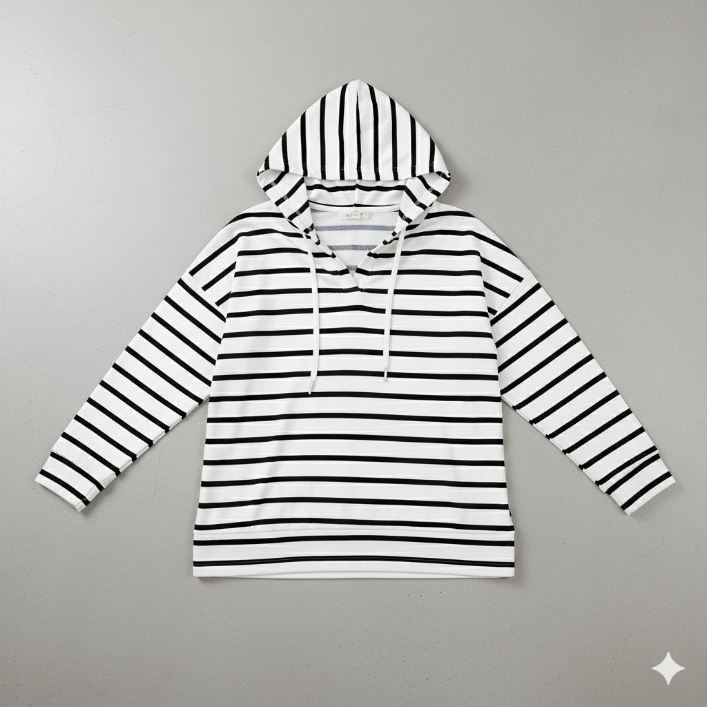 Gestreifter Damen Hoodie mit V Ausschnitt