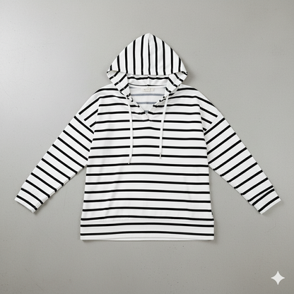 Gestreifter Damen Hoodie mit V Ausschnitt