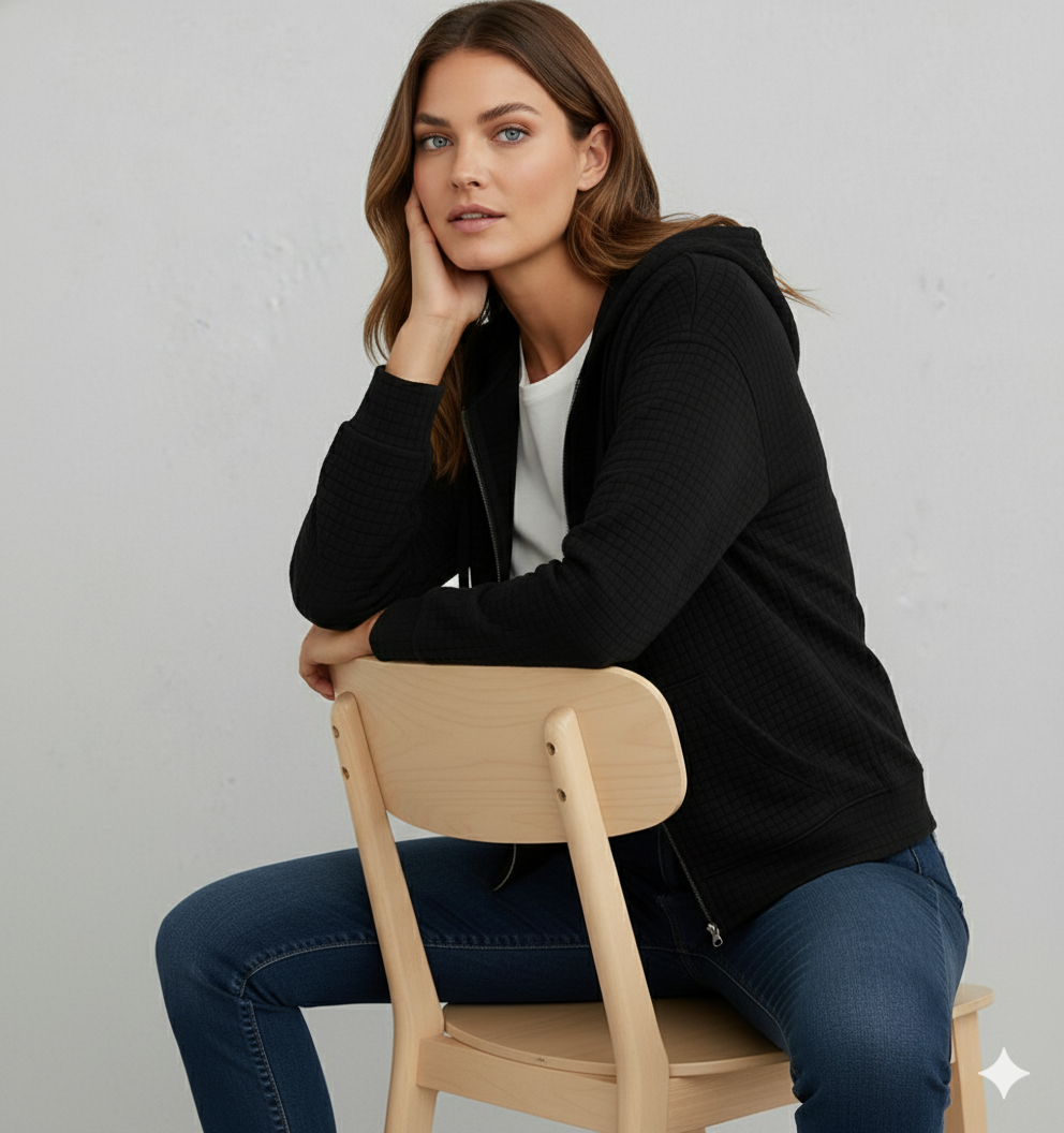 Leichter Damen Kapuzen Strickjacke mit Reißverschluss | Übergang