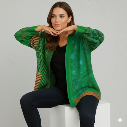 Weit geschnittener Damenmantel mit Ethno Muster | Boho Stil