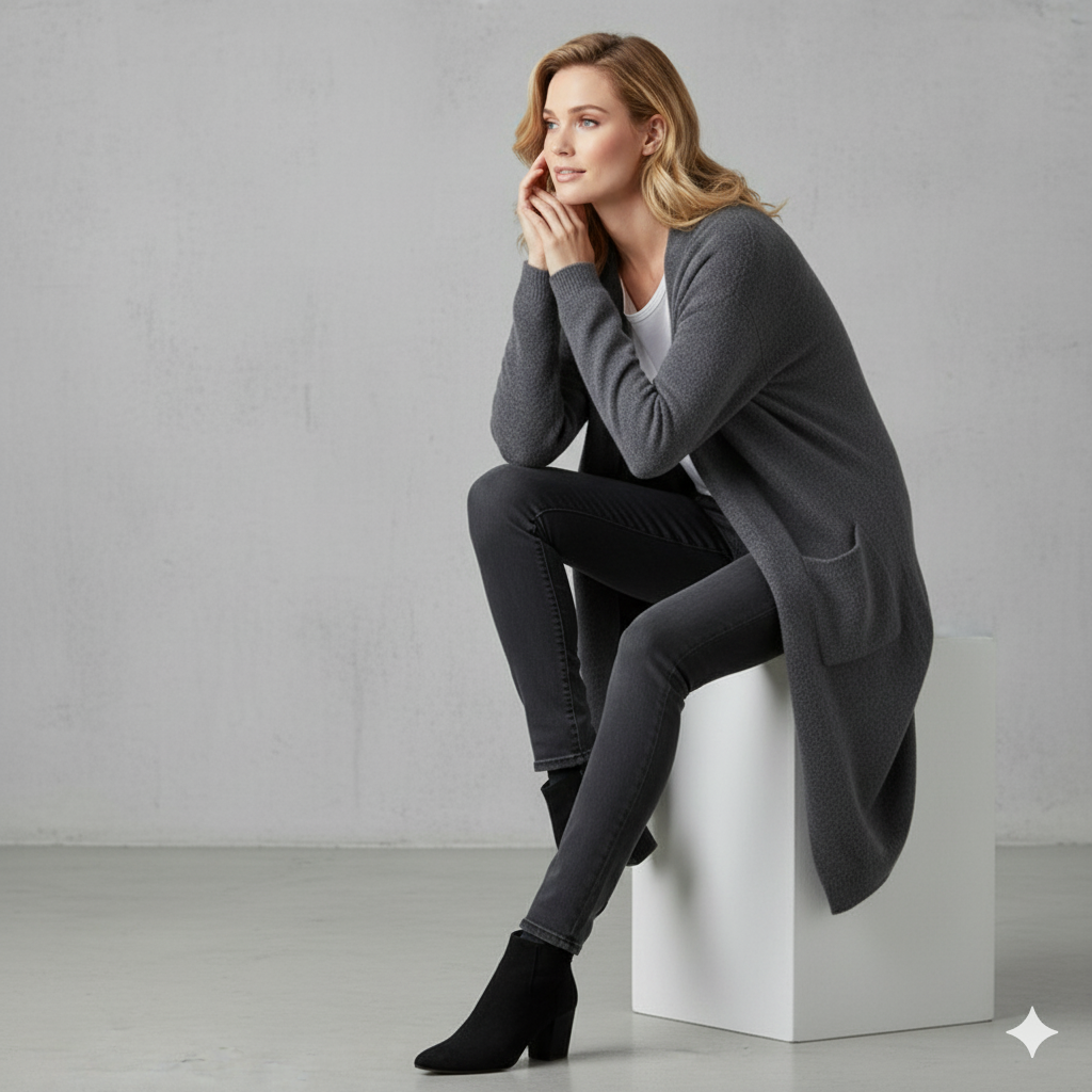Langer Damen Strickjacke mit Taschen | Herbst & Winter | Elegant