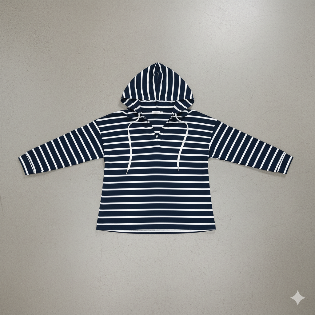 Gestreifter Damen Hoodie mit V Ausschnitt