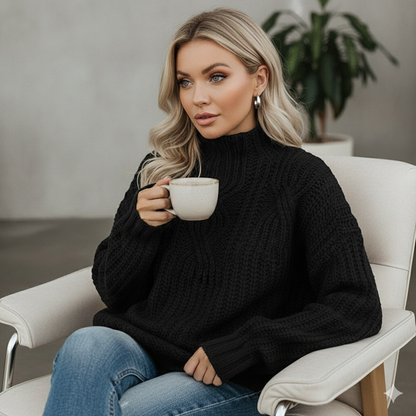 Damen Strickpullover mit Zopfmuster | Warm & Hochgeschlossen | Winter