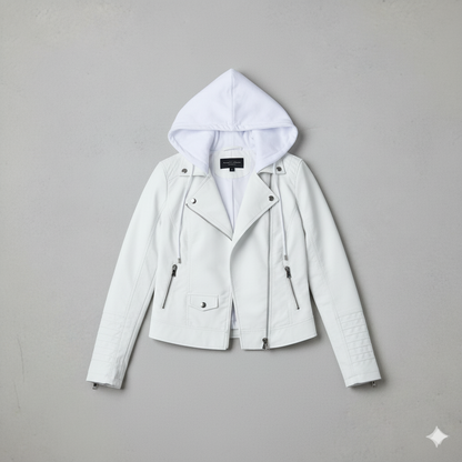 Damen Lederjacke mit Kapuze | Modern & Abnehmbar | Übergang