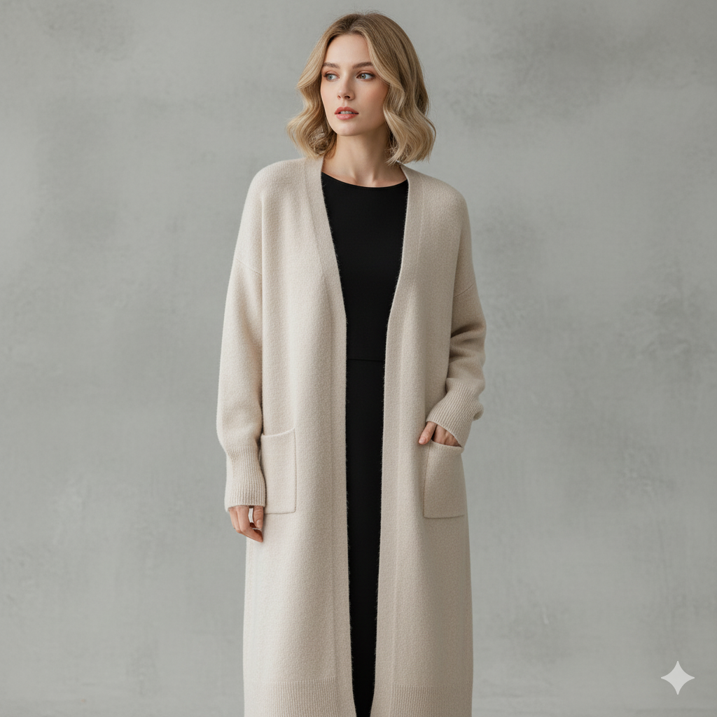 Langer Damen Strickjacke mit Taschen | Herbst & Winter | Elegant