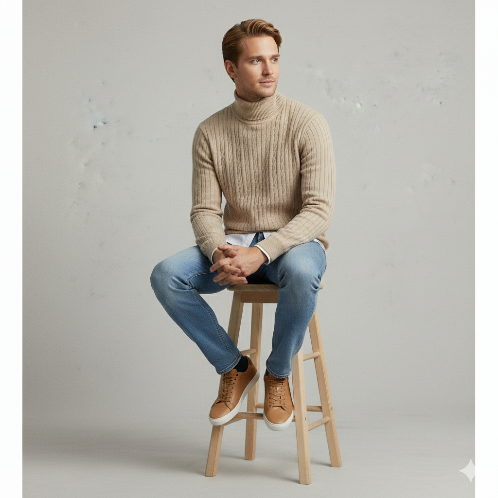 Feiner Herren Strickpullover mit Rollkragen