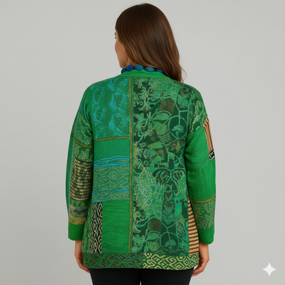 Weit geschnittener Damenmantel mit Ethno Muster | Boho Stil