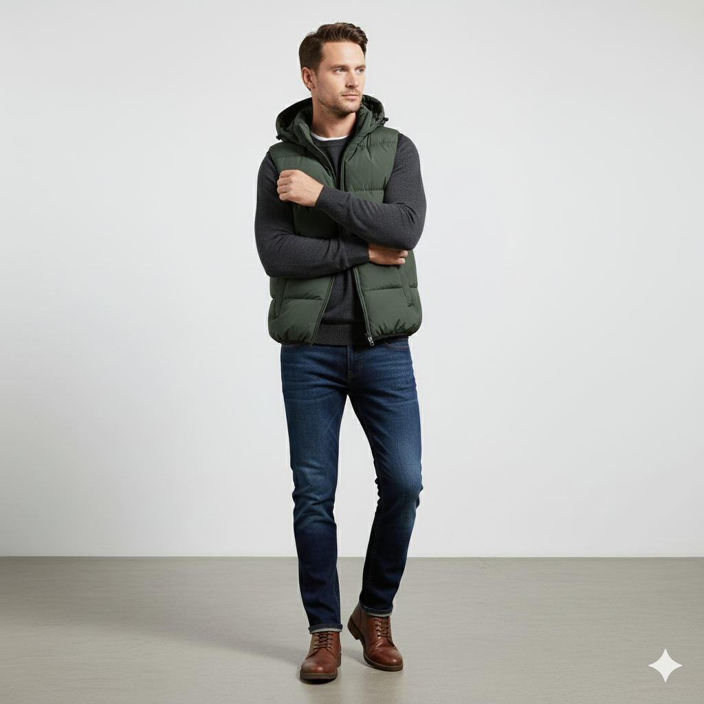Herren Steppweste mit Kapuze | Warm & Bequem | Herbst/Winter