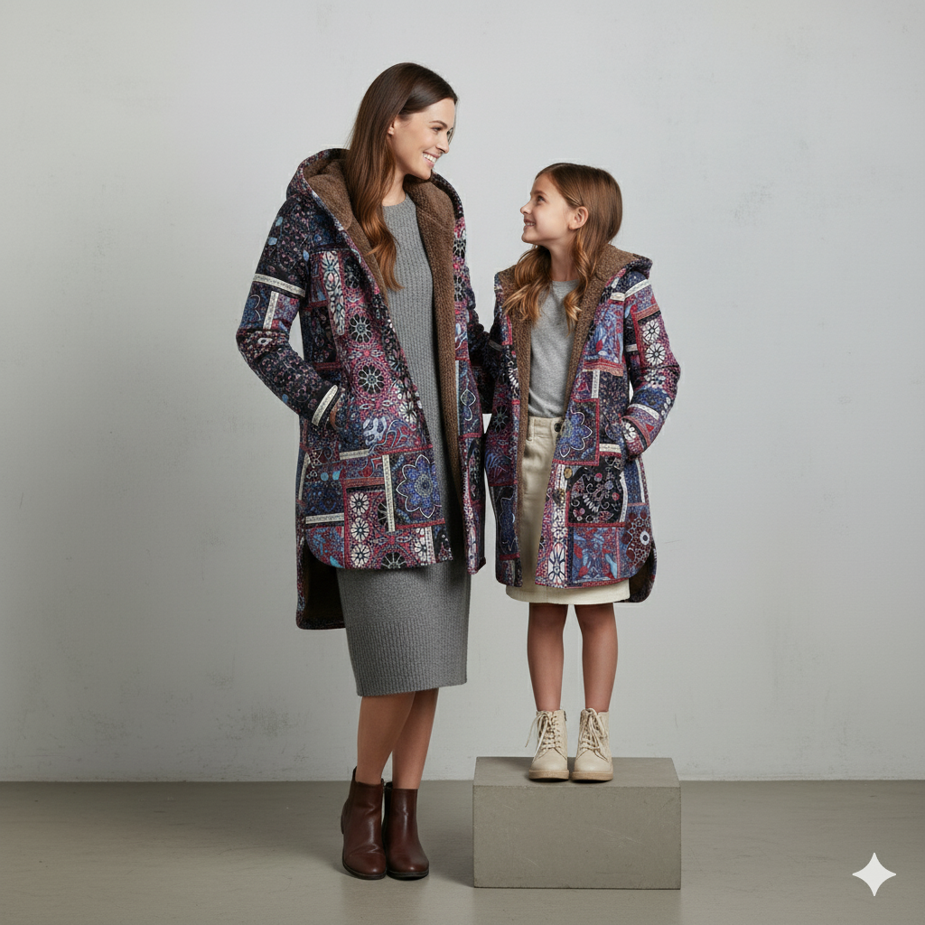 Damen Winterjacke mit Ethno Muster | Warm & Bequem | Kapuze