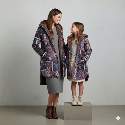 Damen Winterjacke mit Ethno Muster | Warm & Bequem | Kapuze