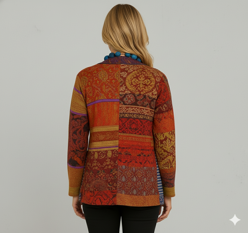 Weit geschnittener Damenmantel mit Ethno Muster | Boho Stil