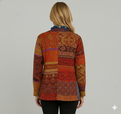 Weit geschnittener Damenmantel mit Ethno Muster | Boho Stil