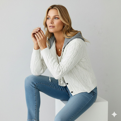 Gemusterte Damen Wolljacke mit Kapuze | Herbst & Winter | Lässig