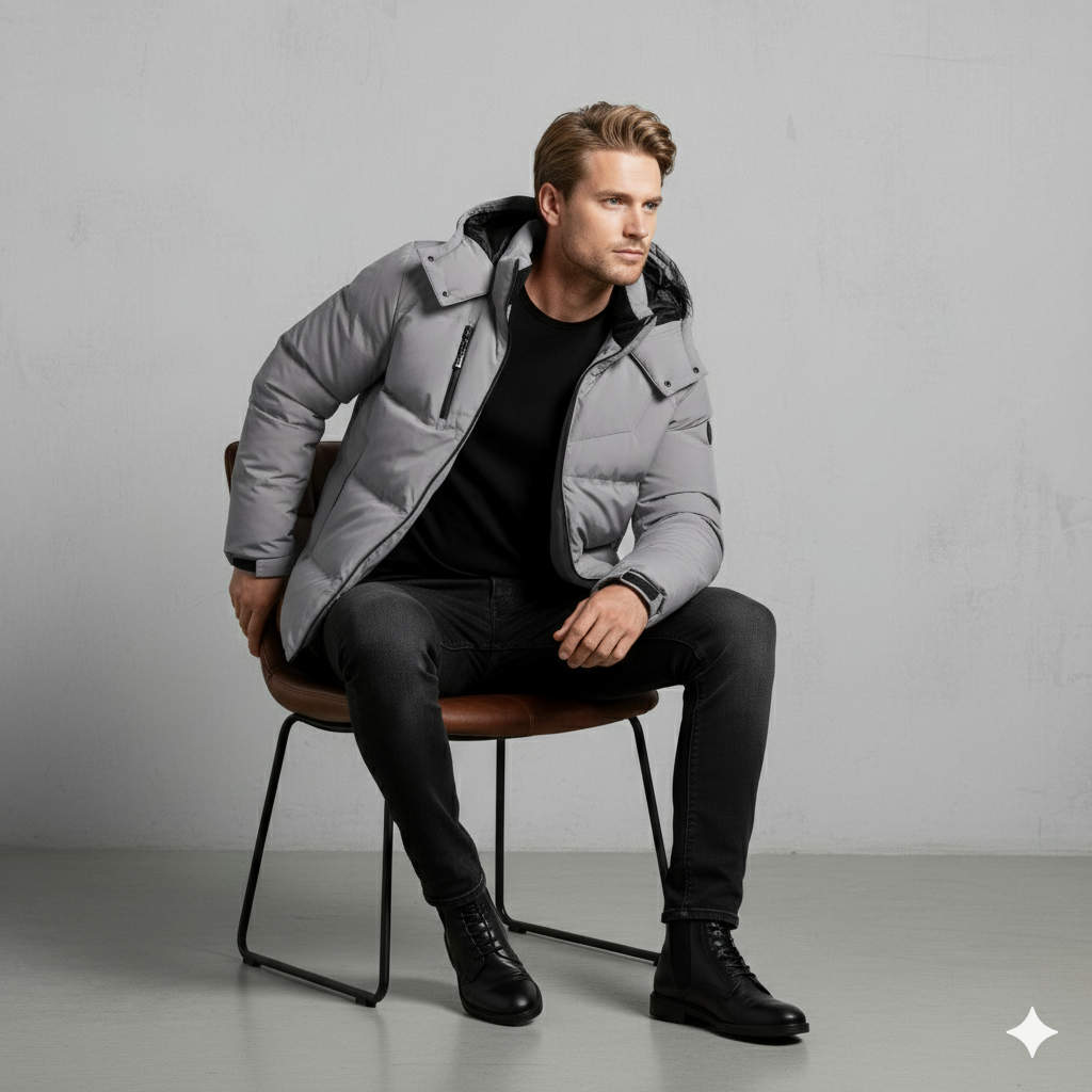Warme Herren Daunenjacke mit Kapuze | Winter | Slim Fit