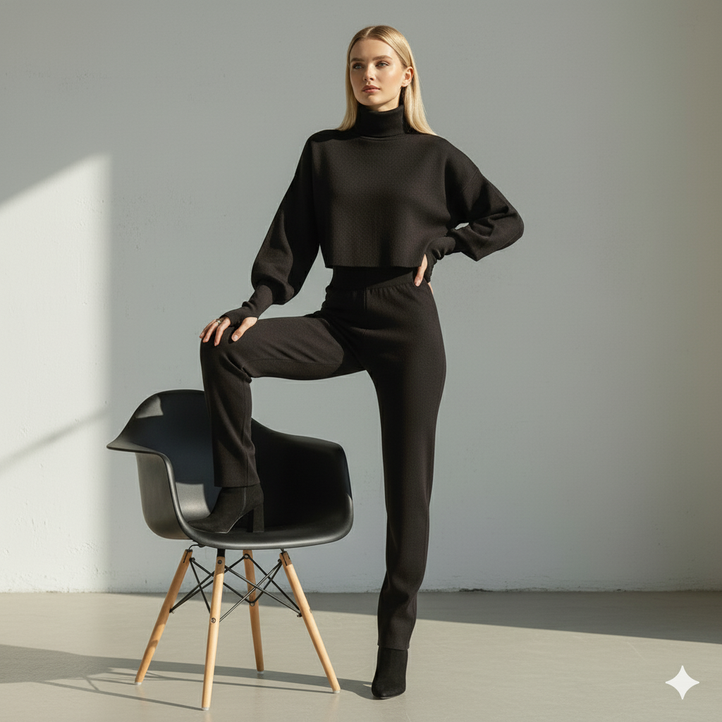 Damen Rollkragen Set mit Langarm | Lässig & Bequem | Winter