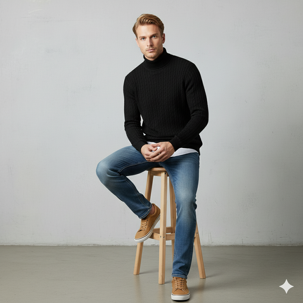 Feiner Herren Strickpullover mit Rollkragen