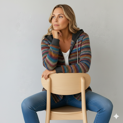Gemusterte Damen Wolljacke mit Kapuze | Herbst & Winter | Lässig
