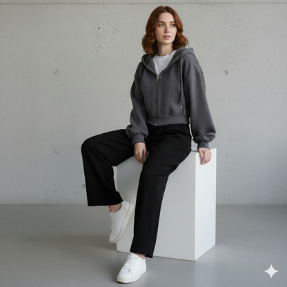 Kurz geschnittener Damen Hoodie mit Reißverschluss