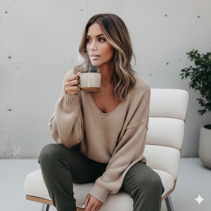 Damen Strickpullover mit V Ausschnitt | Locker & Freizeit