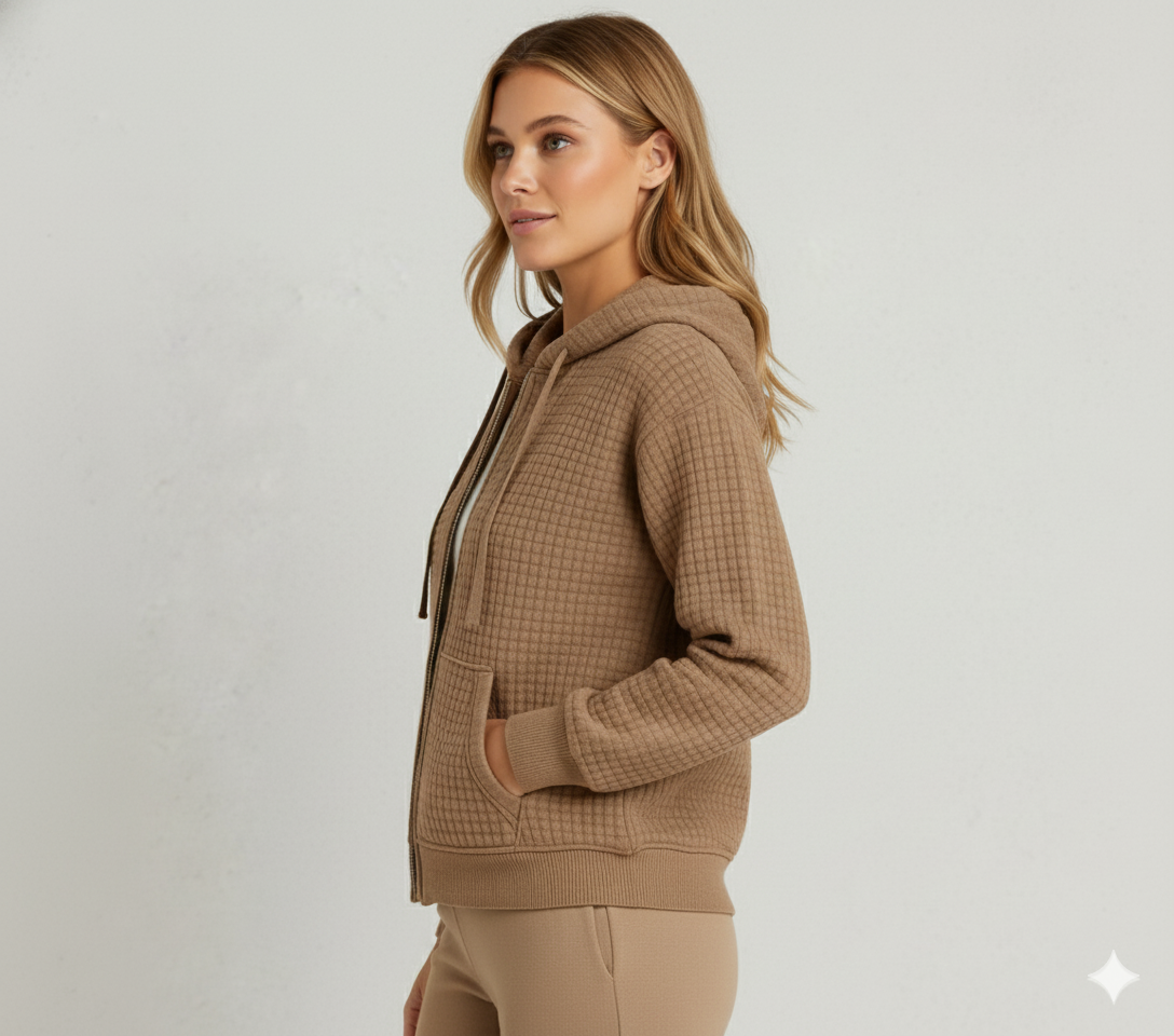 Leichter Damen Kapuzen Strickjacke mit Reißverschluss | Übergang