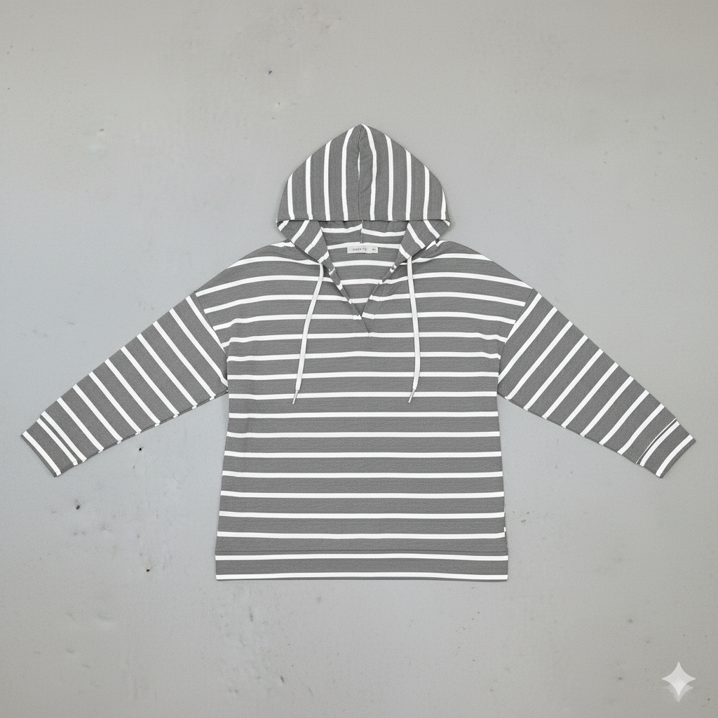 Gestreifter Damen Hoodie mit V Ausschnitt